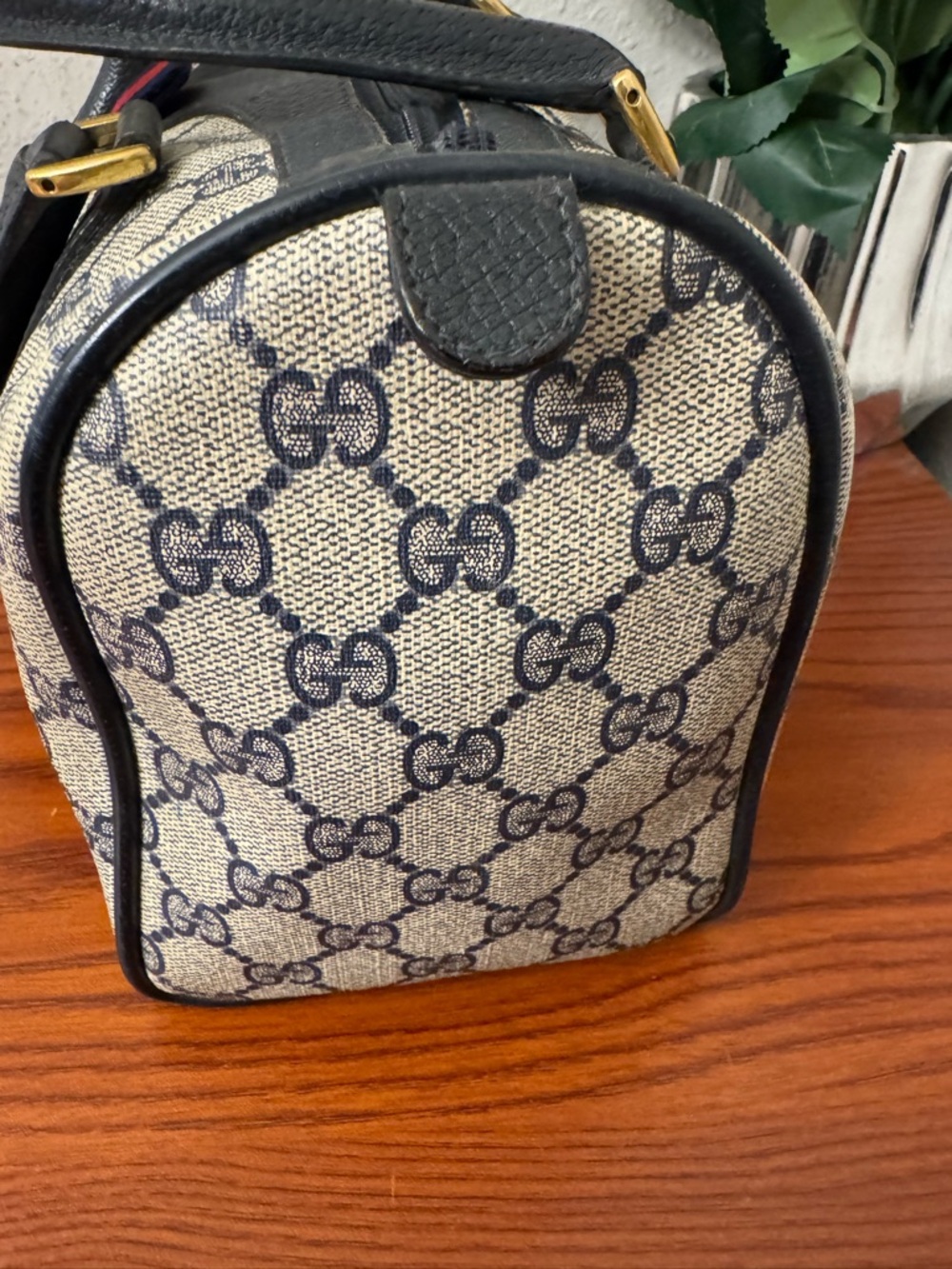 Gucci Beige GG Canvas Satchel with Navy Trim and Red-Blue Web - Picture 2 of 16